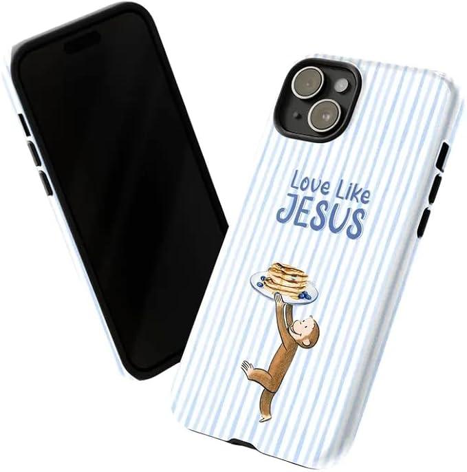 Cute Curious Monkey and Pancake Design Phone Case Compatible with iPhone , Shockproof Slim TPU and Hard PC Protective Phone Cover,Monkey Collection Playful, iPhone14 