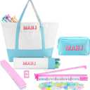 Ceenna American Mahjong Tile Set, 166 Tiles, 4 All-in-one Rack/Pushers, Complete Western Mahjong Set with Carrying Bag(Blue,Elegant), 24 x 13 x 4.7 inches