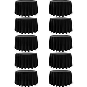 10-Pack Black Round Tablecloths, 108 Inches, Stain-Resistant Polyester for 4-5 Ft Round Tables - Washable Table Covers for Weddings, Banquets, Birthday Parties, Events