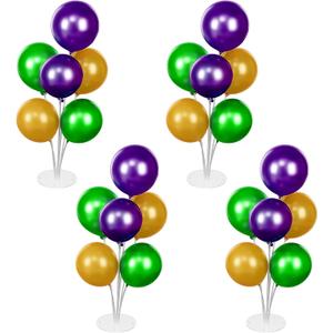4 Set Mardi Gras Decoration Mardi Gras Balloon Centerpiece for Table Gold Green Purple Balloon Stand Kit Table Decor Carnival Masquerade Fat Tuesday Party for Birthday New Orleans Supplies