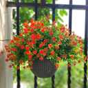 Grunyia 12 Bundles Artificial Flowers for Outdoors, UV Resistant Fake Flowers with Plastic Plants, Faux Flowers for Outside Window Box Front Porch Hanging Planter Decor(Orange Red)