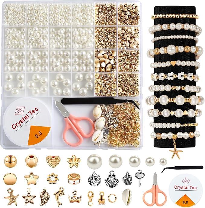 Pearl Beads for Jewelry Making Bracelet Making Kit for Adult Pearl Beads for Bracelets Bracelet Bead Kits Jewelry Making Kit for Necklaces Earrings DIY Crafts