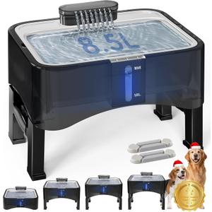 UPSKY 2.25Gal Elevated Dog Water Fountain, 4 Heights Adjustable Pet Fountain for All Dog Sizes, 304 Stainless Steel Tray Indoor Cat Drinking Dispenser with Ultra-Quiet Pump & 2 Replacement Filters