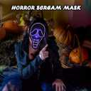 Ghost Face Mask,Halloween Screm Mask LED Scary Skull Mask Horror Full Head Masque Decorations Costume Creepy Cosplay