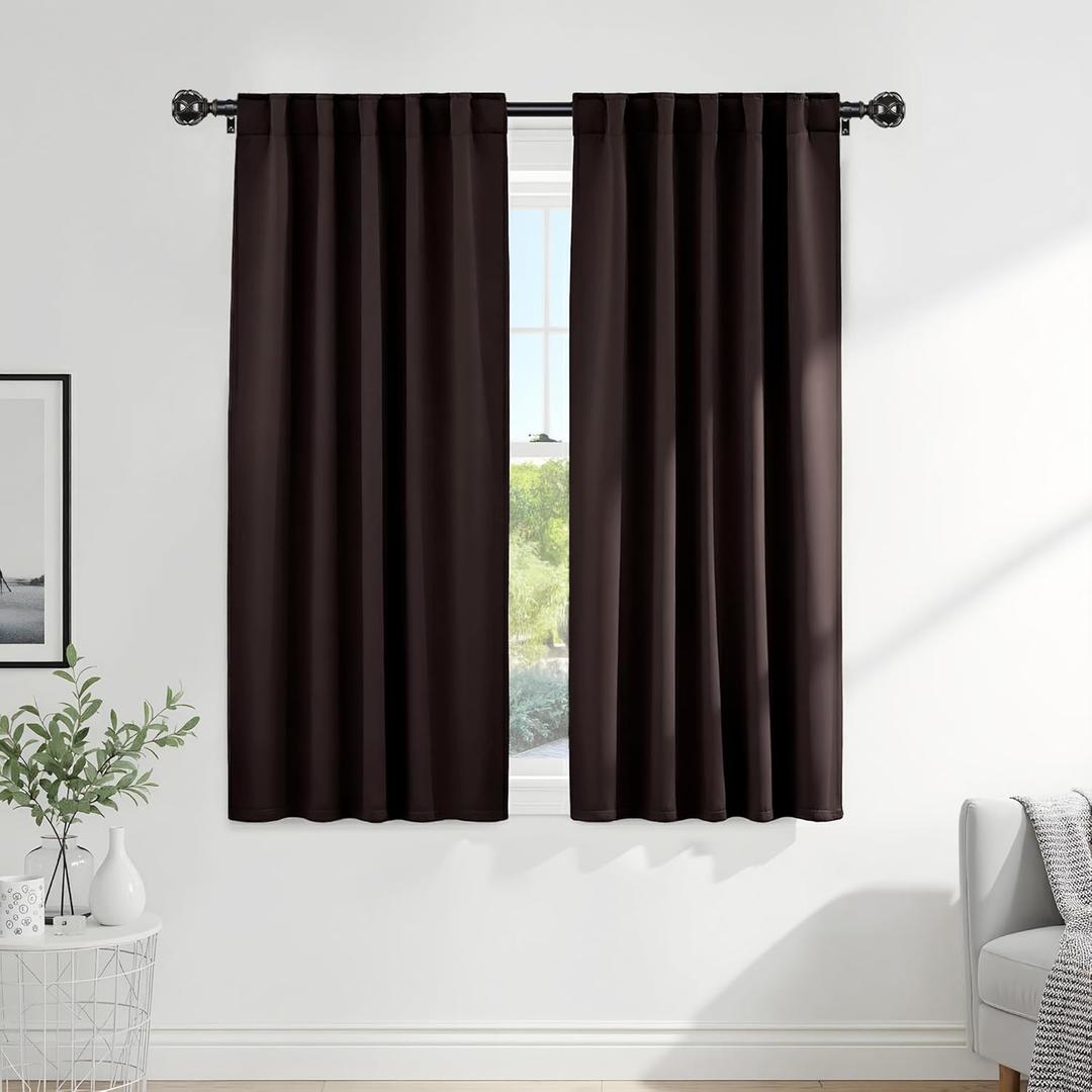 Bedroom Blackout Curtains - 42 W x 72 L, Brown Window Draperies Thermal Insulated Back Tab/Rod Pocket Curtain Panels/Window Treatments Home Decoration, Double Pieces 2 Panels