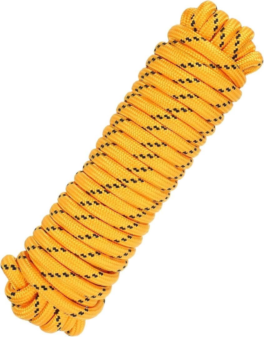 MECCANIXITY 1/2 Inch 49 Feet Polypropylene Rope,Solid Braided Utility Rope All Purpose Boat Marine Cord for Camping,Flag Pole,Clothesline,Outdoor,Black/Yellow