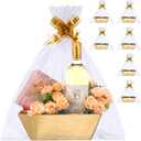 Patelai 22 Pcs Basket for Gifts Empty Kit Includes 6 Pcs 9.8x6.5 Thick Kraft Gift Basket to Fill 6 Clear Bags 10 Bows Empty Gift Baskets for Easter Mother's Day Birthdays Wedding Package(Gold)