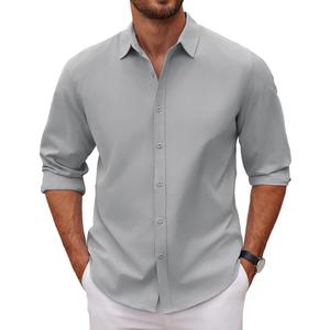 COOFANDY Men's Long Sleeve Button Down Shirt Casual Untucked Dress Shirts Suumer Wedding Shirt Light Gray 4XL