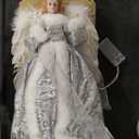 WIOR 12Inch Angel Christmas Tree Topper with White Feather Wings, Led Lighted Xmas Tree Topper Angel Figurine Ornament Christmas Tree Decorations for Home Holiday Party Wedding Christmas Decor, Silver