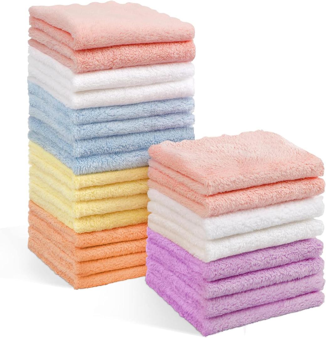 Orighty Baby Washcloths 24-Pack (7''x9''), Microfiber Coral Fleece Baby Towels, Super Soft and Absorbent Wash Cloths for Newborns, Infants and Toddlers, Gentle on Delicate Skin for Face Hands and Body