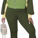 HBQ Women's Color Block 2 Piece Tracksuit Sets Long Sleeve Zip Up Crop Jacket and Flare Pants Casual Y2K Outfit