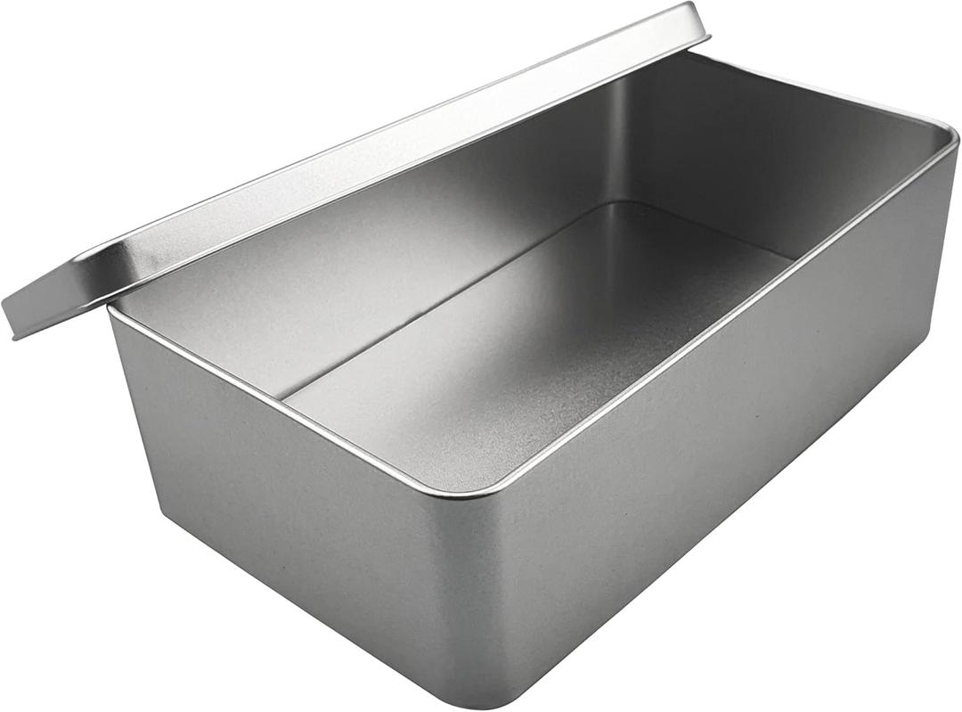 Silver Metal Tin Box Lids - Large Containers, Holder for Keeping Car Keys, Cookie, Pencil Case, 8.2 x 4.7 x 2.4 inch