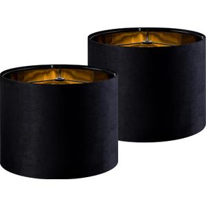 GO&SO Black Velvet Lamp Shades Set of 2 Large Drum Lampshades -16" Top x 16" Bottom x 12" High(Spider) Traditional Fabric Lamp Shade for Table Lamps - Replacement Lampshade - Assembly Required