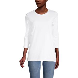 Lands' End Women's 3/4 Sleeve Supima Cotton Crewneck Tunic (Large, White)