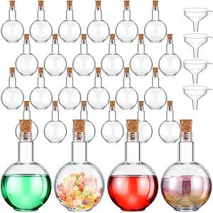 Baderke Plastic Potion Bottles  8 oz Sand Art Ball Shape Bottles with Funnels Spherical Decorative Candy Jar for Cocktail Witch Costume Props Party DIY Crafts(7 Sets)