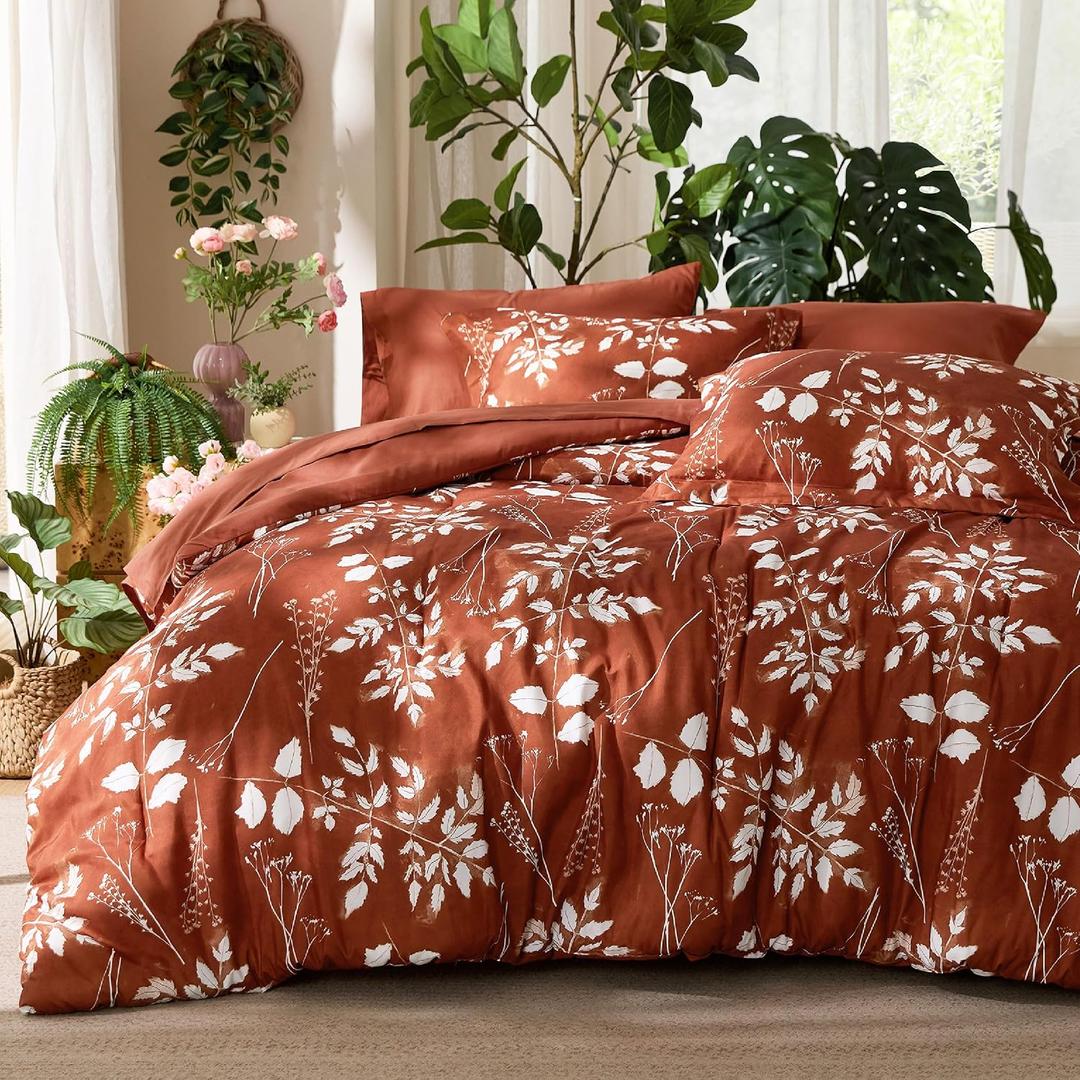Bedsure Floral Terracotta Comforter Set, Queen Bedding Sets, 7 Piece
Bed in a Bag, Comforters, Bedroom, Reversible, Fluffy, Whisper-Quiet, All-Season, Polyester, Easy Care, Botanical-Chic, OEKO