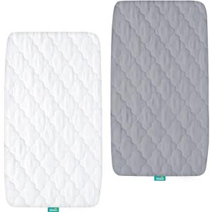 Bassinet Mattress Pad Cover Waterproof, Quilted Mattress Protector Sheets Fits All Mainstream Bassinet - Rectangle, Oval, Hourglass, 2 Pack, 17'' x 33'', Ultra Soft Breathable, White and Grey