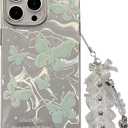 Mint Green Butterfly Case for iPhone 16 Plus with Lace Charm Shockproof Silicone Cover Anti-Scratch Elegant Phone Case & Detachable Lace Accessory for iPhone 16 Plus