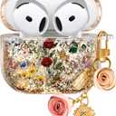 for Apple for Airpods 4 Case 2024 - Quicksand Liquid Elegant Aesthetic Mujer Girl Women Sparkling Sparkle Glitter Bling Sparkly Vintage Retro Floral Keychain Girly for Airpod 4 Case Cover