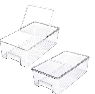 SANNO Vegetable Refrigerator Organizer Food Bins with lids Large Stackable Fridge Clear Organizers Kitchen Cabinet Organizer for Freezer, Kitchen, Countertops, Cabinets Pantry Storage Bins，set of 1