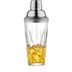 Cut Crystal Glass Cocktail Shaker Set - 15oz Lead-Free Crystal Shaker with Stainless Steel Lid, Liquor Pour Spout, and 4 Cocktail Recipe Coasters - Premium Barware for Home Bartenders
