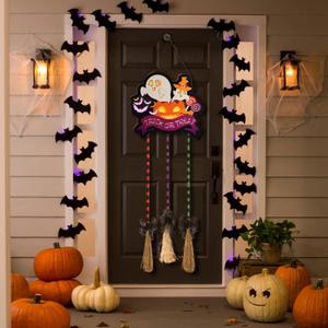 Witches Broom Halloween Porch Decor Wall Decor 3 Pcs Broom Halloween Ghost Halloween Party Decorations Indoor, Outdoor Built-in LED Light Sign