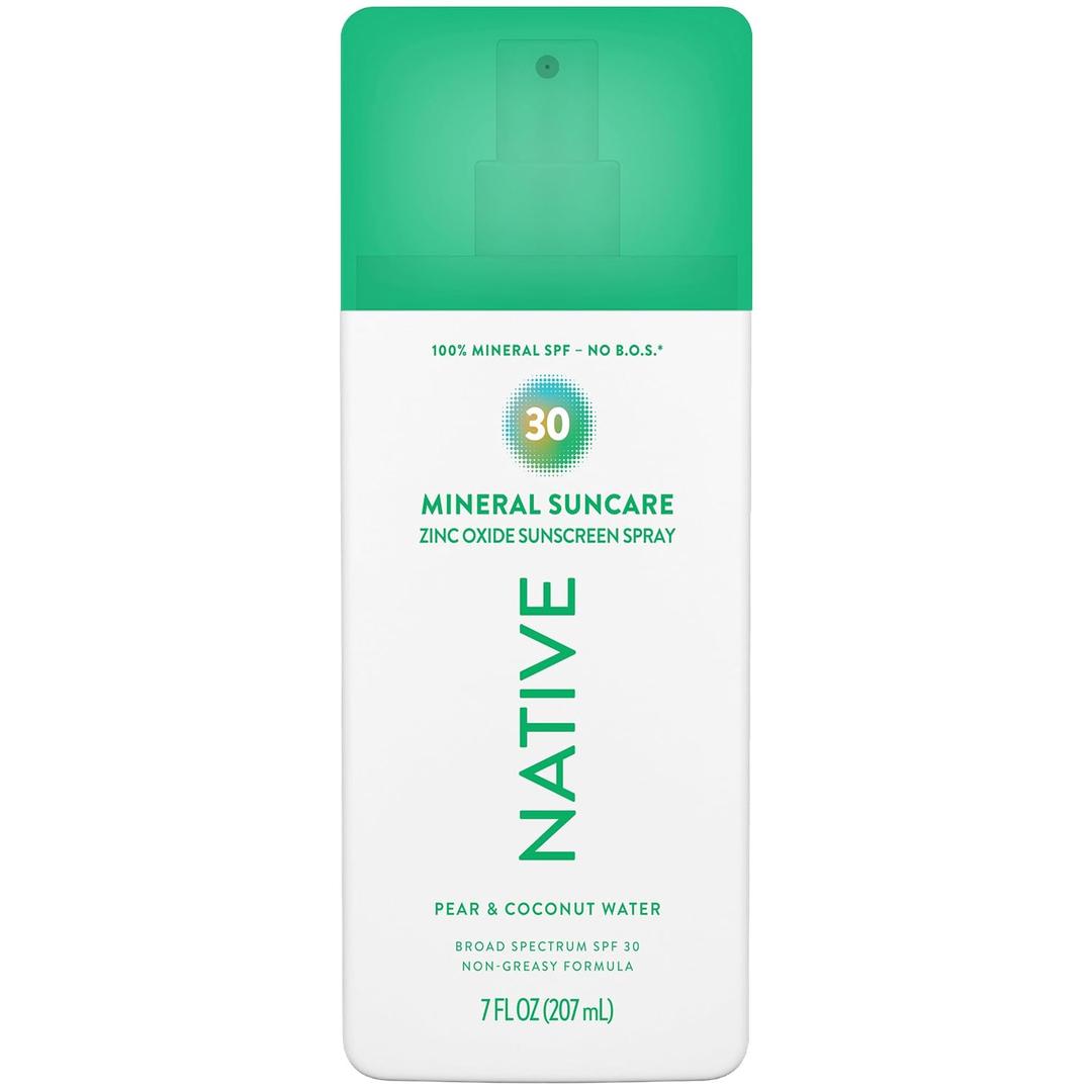 Native Sunscreen Pump Spray Lotion | Pear & Coconut Water SPF 30, 100% Mineral SPF for Face & Body Broad Spectrum UVA UVB, Suitable for Sensitive Skin & Hawaii Compliant, Lightweight, 7oz