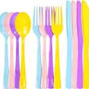300 Pack Pastel Pink Blue Purple Yellow Disposable Plastic Silverware Heavy Duty, Plastic Cutlery Set, Forks and Spoons Knives Set for Easter Birthday Party Prom Night, Weddings, (Macaron Colors)