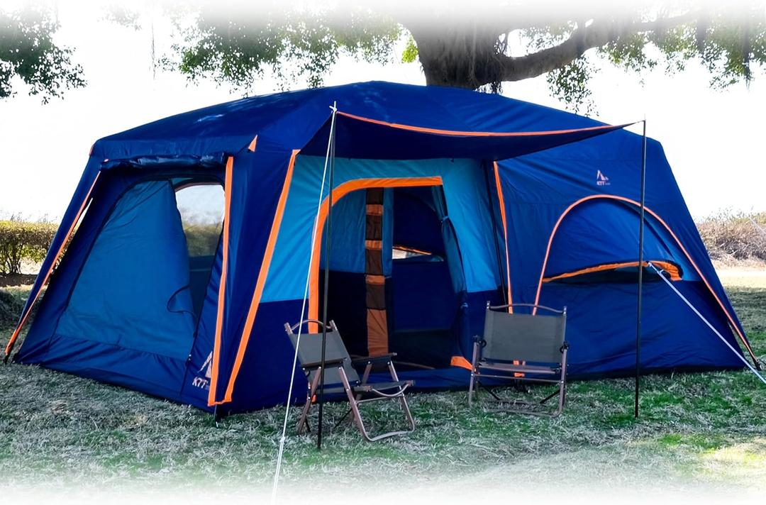 KTT Extra Large Tent 12 Person,Family Cabin Tents,2 Bay-Windows,2 Rooms and 3 Doors 3 Windows with Mesh,Waterproof,Straight Wall,Double Layer,Big Tent for Outdoor,Picnic,Camping