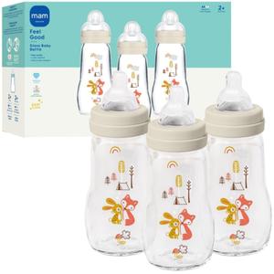 MAM 9oz Feel Good Pure Glass Anti-Colic Wide Neck Baby Bottle, Medium Flow Skin Soft Silicone Nipple, Easy to Clean, BPA Free, 2+ Months, Easy Switch Between Breast & Bottle, Made in Europe, 3 Pack
