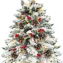 24 Inch Snow Flocked Mini Christmas Tree with 40 Warm Lights Timer, 2Ft Small Tabletop Christmas Tree Battery Operated 42 Red Berry Pinecone Burlap Base Xmas Tree Indoor Home Table Fireplace Decor