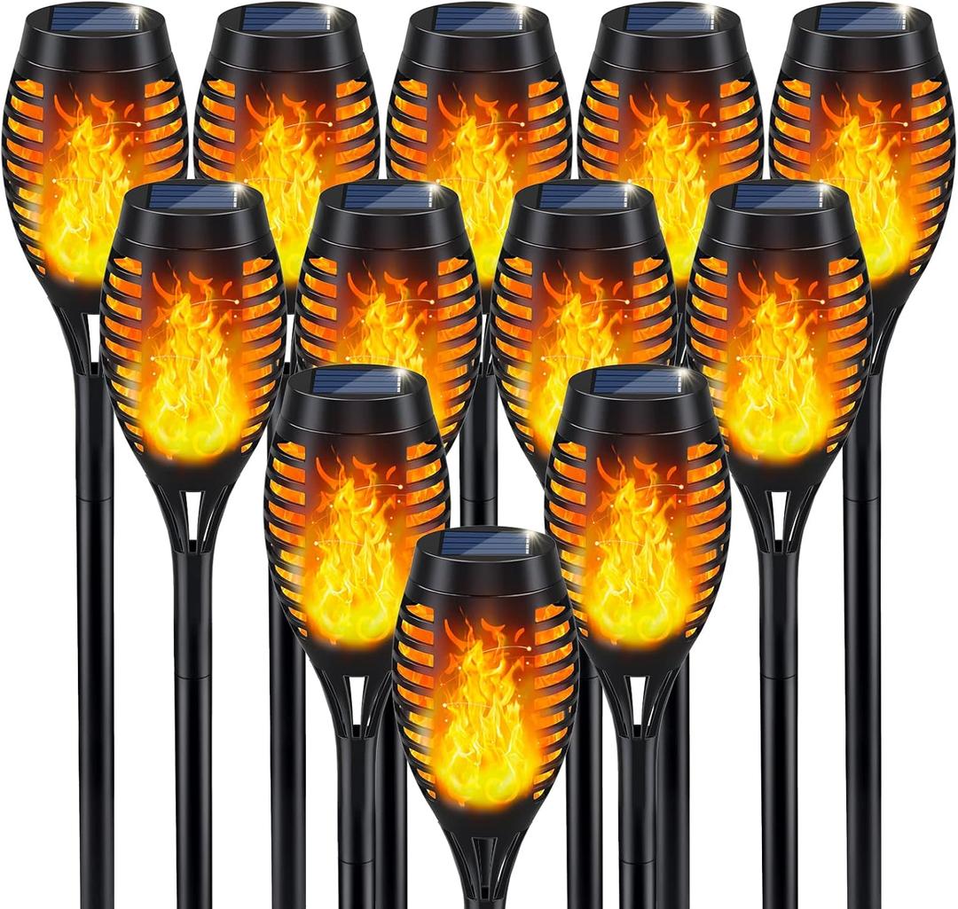 IkeeRuic Solar Flame Torch Lights for Outdoor Decoration, 12Pack Outdoor Lights Solar Powered Waterproof, LED Torches for Outside Decor, Luces Solares Outdoor Decorations for Yard Patio Garden Art, 12Pack, Orange