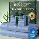 DECOLURE 100% Viscose Derived from Bamboo Sheets Queen Size - Luxury 6 Pc Naturally Cooling Sheets, Ultra Soft Bed Set - Deep 17" Pockets, Durable Double Stitching, Oeko Tex Standard (Light Blue)