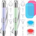 Chuangdi 2 Pcs Diamond Painting Art Drill Pen with Light Diamond Painting Accessories and Tools 12 Pen Heads 2 Anti-slip Mats 2 Wax Organizer Cases for DIY Craft Supplies(Purple, Green)