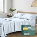 THREAD SPREAD 100% Organic Cotton Sheets Queen Size - 4 PC Organic Cotton Queen Size Percale Weave Sheet Set, Soft, Cooling, Crisp & Breathable, 16" Deep Pocket Hotel Quality Bedding Set - Light Blue