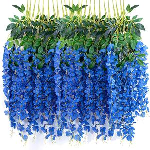 Wisteria Hanging Flowers, 24 Pack Artificial Wisteria Vines Fake Garland Silk Flower String for Wedding Party Garden Outdoor Greenery Home Wall Decoration (24pcs Royal Blue)
