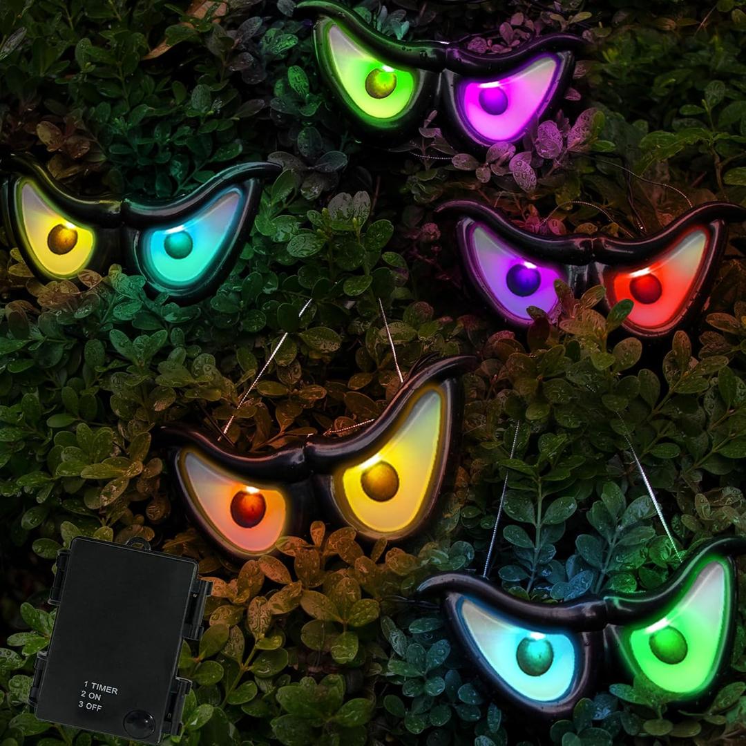 WATERGLIDE Outdoor Halloween Decoration Flashing Spooky Eyes Lights, 5 Pairs Battery Operated Light Up Peeping Eyeball Auto Color Changing, for Yard, Lawn, Graveyard Scenes and Party