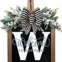 Last Name Year Round Front Door Wreath Front Porch Decoration 26 Letter Welcome Sign with Eucalyptus Garland and Bow Spring Wreaths for Front Door Outside Hanger GarlandW