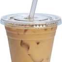 GUSTO Clear Plastic Cups with Flat Lids [12 oz - 100 Count] - Disposable Iced Coffee Cups with Lids - PET Plastic Cold Cups for Smoothies, Juices & To-Go Drinks - Formerly Comfy Package