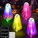 4Packs Halloween Decorations Outdoor Ghost Pathway Lights,Light Up Ghost Decor with APP Control&Remote, Color Changing, DIY Lights, Dimming, Music Synic, Halloween Pathway Light for Porch Yard Garden