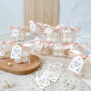 10 Sets Wedding Favors for Guests, Mini Scented Bubble Candles with Acrylic Boxes Pink Ribbon Gift Tags and Pearl Accessories for Wedding Bridal Shower Baby Shower Gender Reveal Party