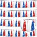 4P Metallic Fringe Tassel Banner Garland Foil Tinsel Streamer Wall Curtain Backdrop for Parade Floats, Graduation, Independence Day, 4th of July, Patriotic Themed Party Decoration(White Blue Red)