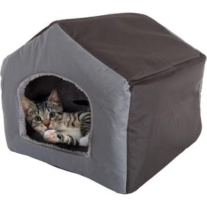 Dog House - Indoor Dog House with Removable Sherpa Cushioned Pad - Pet Bed for Small Dogs, Cats, or Kittens - Dog Houses by PETMAKER (Gray)