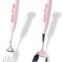 2 PCS Spoon and Fork Set, Cute Stainless Steel Silverware Set, Cartoon Salad Forks and Soup Spoons, Gift for Her (White)