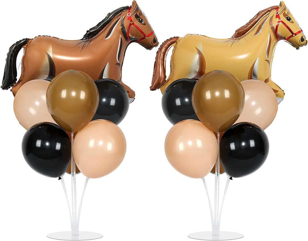 Western Horse Birthday Party Balloons Stand Kit 2 Sets With 2 Wild West Horse Foil Balloons Cowboy Party Balloon Centerpiece for Tables for Boy First Rodeo Birthday Farm Fiest Baby Shower Decorations