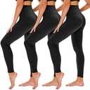 TNNZEET 3 Pack Leggings for Women - Black Tummy Control High Waisted Soft Yoga Pants for Workout Gym Running with Pockets S/M