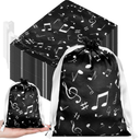 Wesnoy 24 Pcs Music Notes Gift Bags Musical Note Drawstring Treat Bag Music Decorations Party Favor for Musician Gifts Social Media Musical Party Supplies(5 x 7,White on the Black)