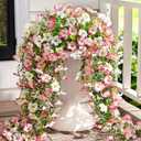4 x Waipfaru Artificial Petunias Flowers for Outdoors, 4 Pcs UV Resistant Fake Hanging Plants Spring Outside Decor, Faux Silk Flowers Long Trailing Vines for Outdoor Planters Porch Garden
