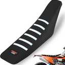 Motorcycle Universal Seat Cover Non-Slip Rubber Striped Gripper Soft Sewing for CRF WR WRF RMZ YZF SXF EXC EXC XC SX CR KLX Dirt Pit Bike Motocross Off Road Motorbike (White)