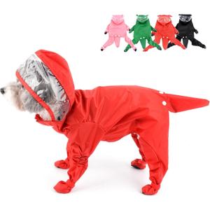 Zunea Waterproof Dog Raincoat with Hood for Small Dogs Rain Poncho Jumpsuit with Rain Boots Puppy Hooded Slicker Rainwear Four-Legged Pet Rain Jacket for Walking Red XL